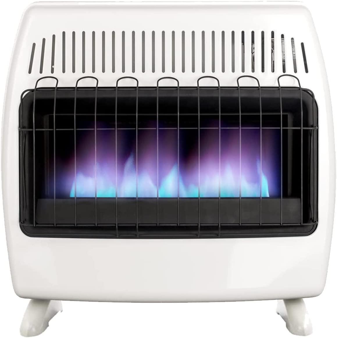 UTY 30,000 BTU Propane / Natural Gas Wall Heater for Indoor Use - Dual Fuel, Vent-, with Standing Base Legs, white, 28 x 11 x 24