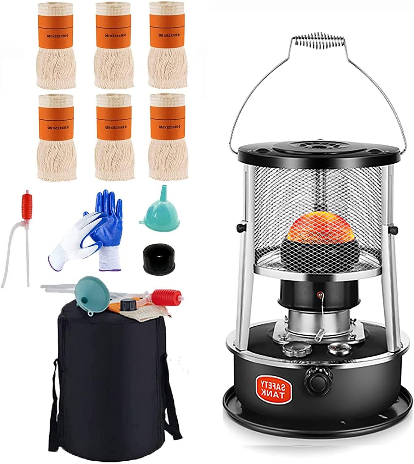 DUTIL Kerosene Oil Heater,Stainless Steel Non Electric Heater, Burn More Fully Indoor Emergency Heater, with 6 Wick and Gloves, Height Adjustable Mini Kerosene Heater