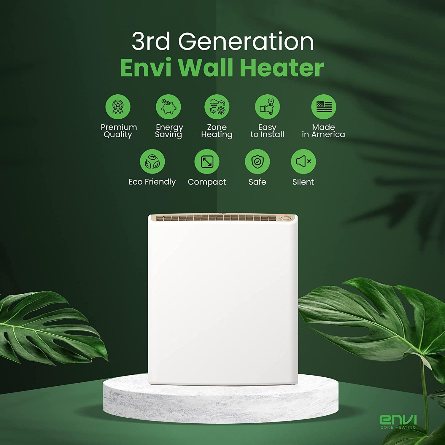 Envi Plug-in Electric Panel Wall Heater for Home, Energy Efficient, Child Safe, Quiet, Great for Bedrooms, Bathrooms, Office, Kitchen, Garage, Tip-Over Protection, Comfort-Level Adjustable Thermostat - Image 3