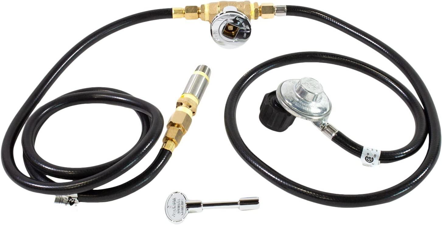 Celestial LP Burner Connection Kit w/ 150k BTU Air Mixer, Chrome Key Valve, Regulator, 1/2" NPT, fits Standard 20 lb Propane Tanks, for DIY Outdoor Gas Fire Pits