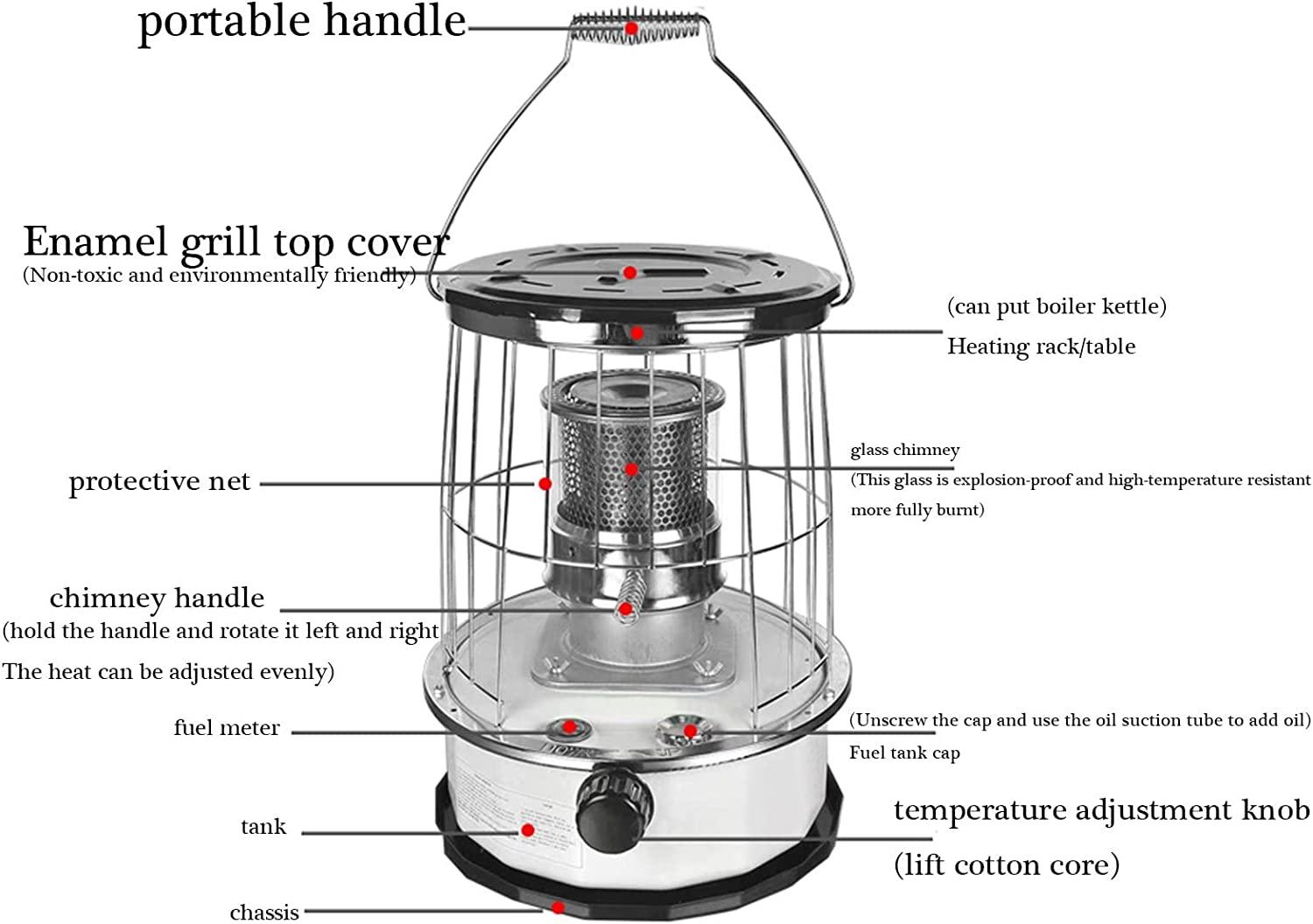 keep warm White Large-Capacity Kerosene Stove Heater Glass Chimney Heating Area 25㎡ Suitable for Home Outdoor Camping Ice Fishing Cooking Utensils - Image 7