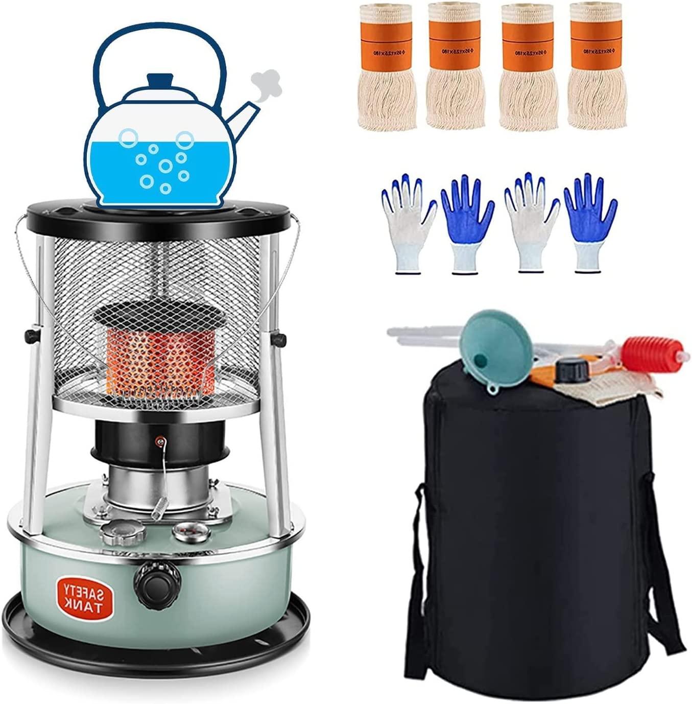 BOBONI Non Electric Kerosene Stove, Indoor Kerosene Space Heaters,4.5L Stainless Steel Portable Tent Heater,Comes with Wick,for Heating, Boiling Water, Cooking