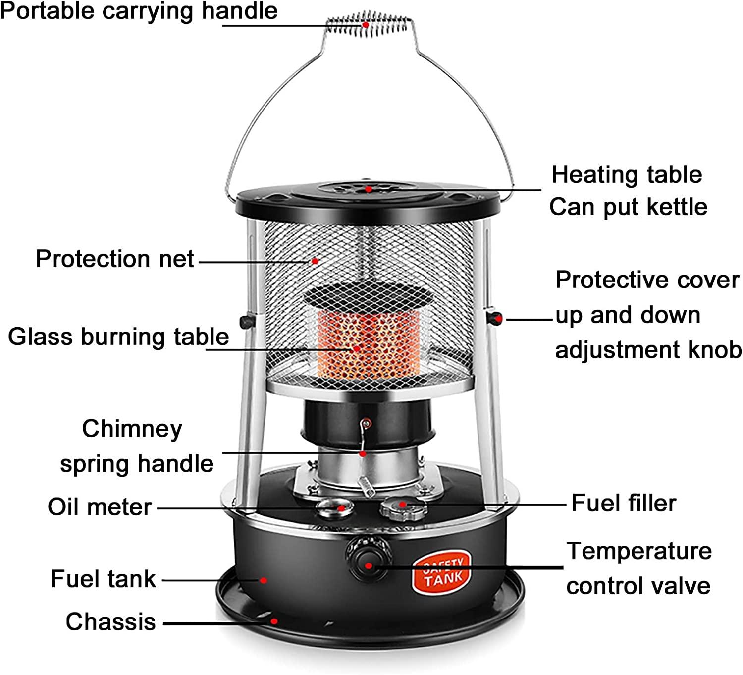 Efficient Non Electric Heaters for Indoor Use, Kerosene Oil Heater with Portable Handle, Protective Cover Adjustable Kerosene Indoor Heaters for Indoor Use, for Winter Heating Indoor and Outdoor - Image 3