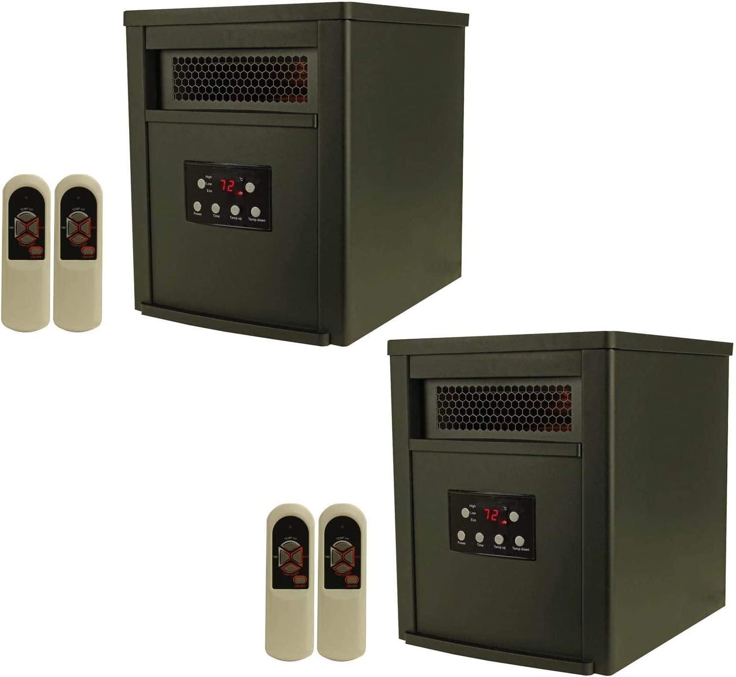 LIFE PRO LifeSmart 1500 Watt Portable Electric Infrared Room Space Heater for Indoor Use, Black (2 Pack)