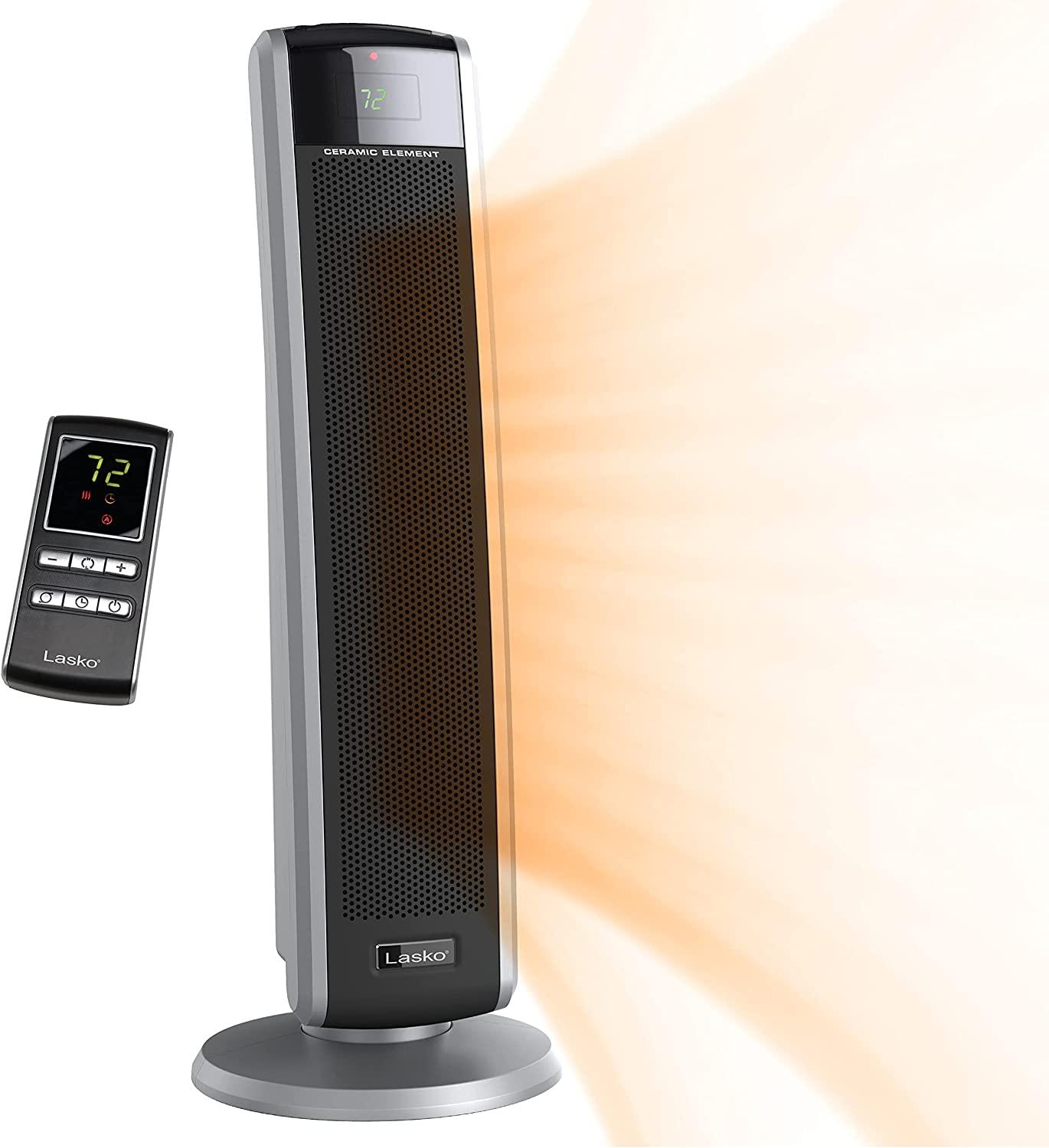 Lasko 5586 Digital Ceramic Tower Heater with Remote, Dark Grey