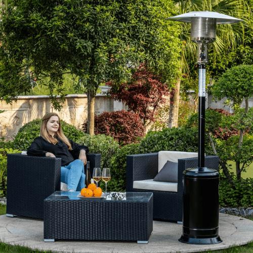1Pc Outdoor Patio Propane Heater With Portable Wheels， 88 Inch Standing Gas Outside Heater Stainless Steel Burner Commercial & Residential Hammered Black For Party Restaurant Yard，Steel，Black