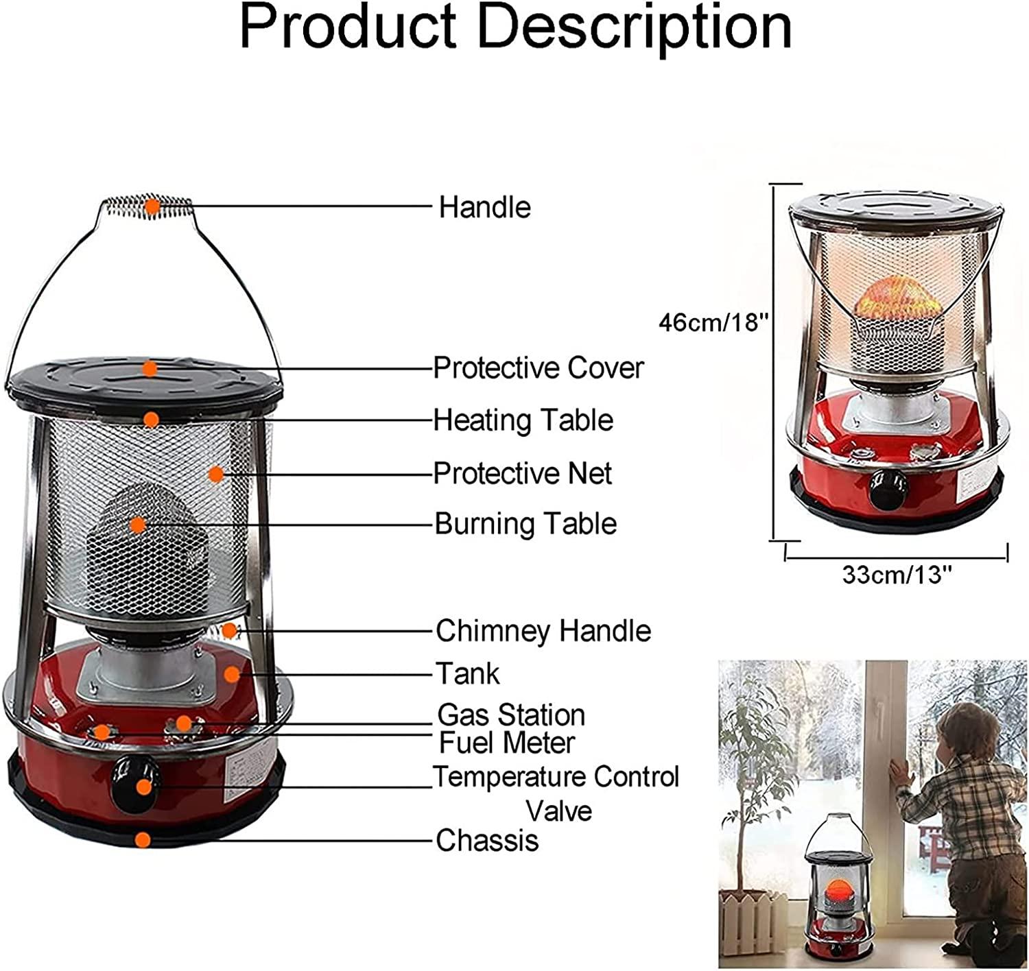 Kerosene Space Heaters Stove, 2600W Portable Efficient Camping Stove, 9000 BTU/H Indoor Kerosene Heater, Non Electric Heaters for Indoor Outdoor Patio Camping Ice Fishing Survival Emergency - Image 4