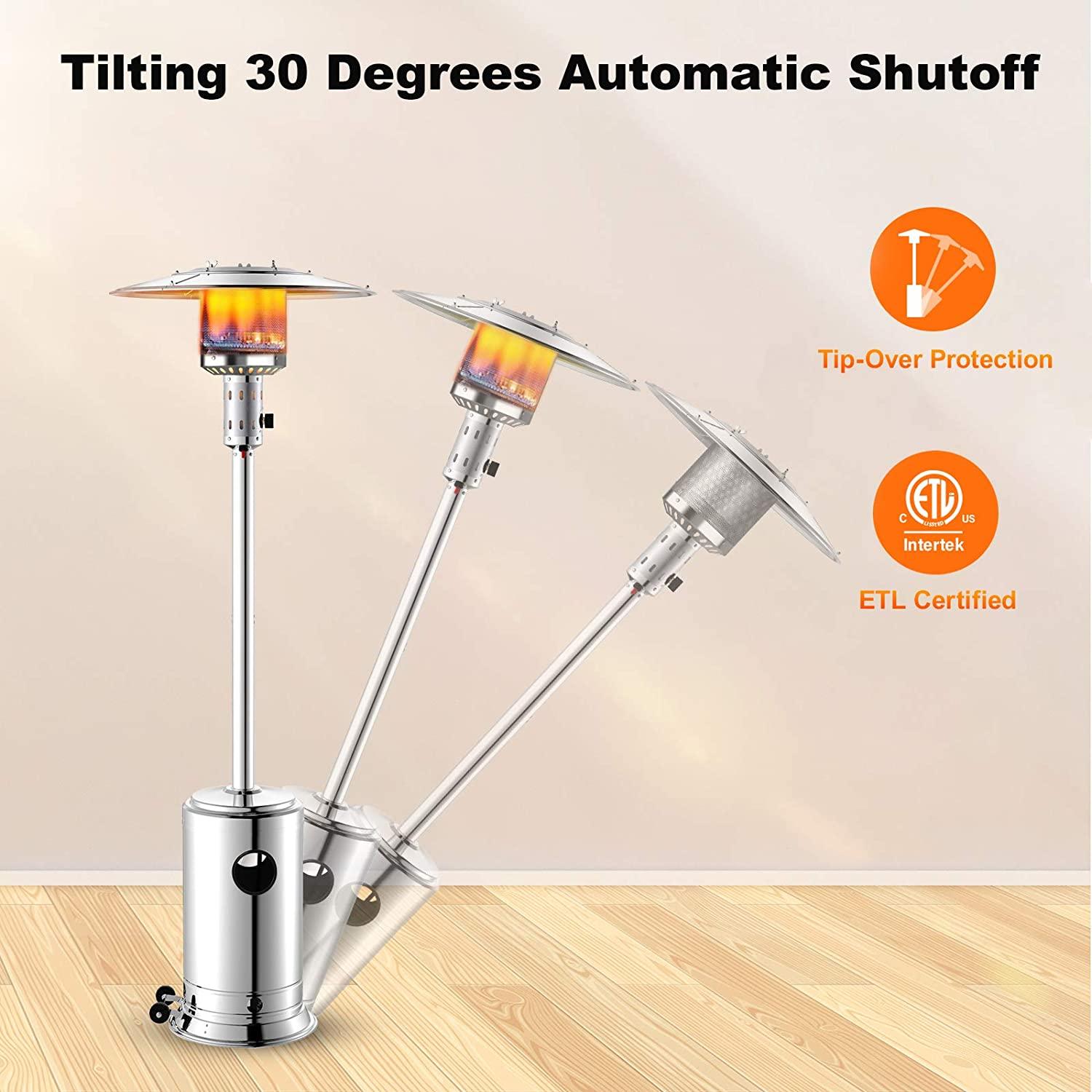 48000 BTU Outdoor Propane Patio Heater, Tainless Steel Outside Space Gas Heater with Wheels, Standing Patio Floor Air Heater, for Commercial, Residential, Garden, Porch, Party, Deck - Image 4