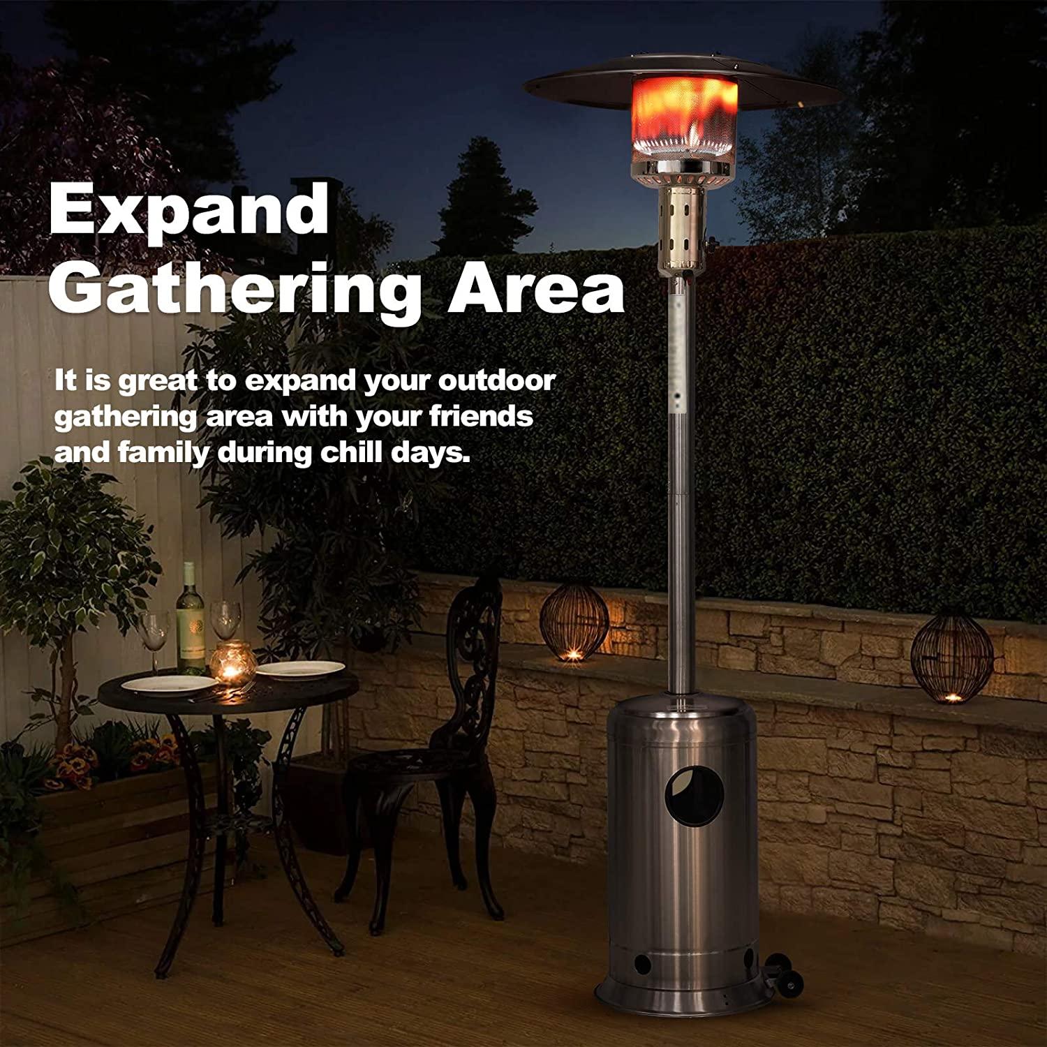 48000 BTU Outdoor Propane Patio Heater, Tainless Steel Outside Space Gas Heater with Wheels, Standing Patio Floor Air Heater, for Commercial, Residential, Garden, Porch, Party, Deck - Image 5