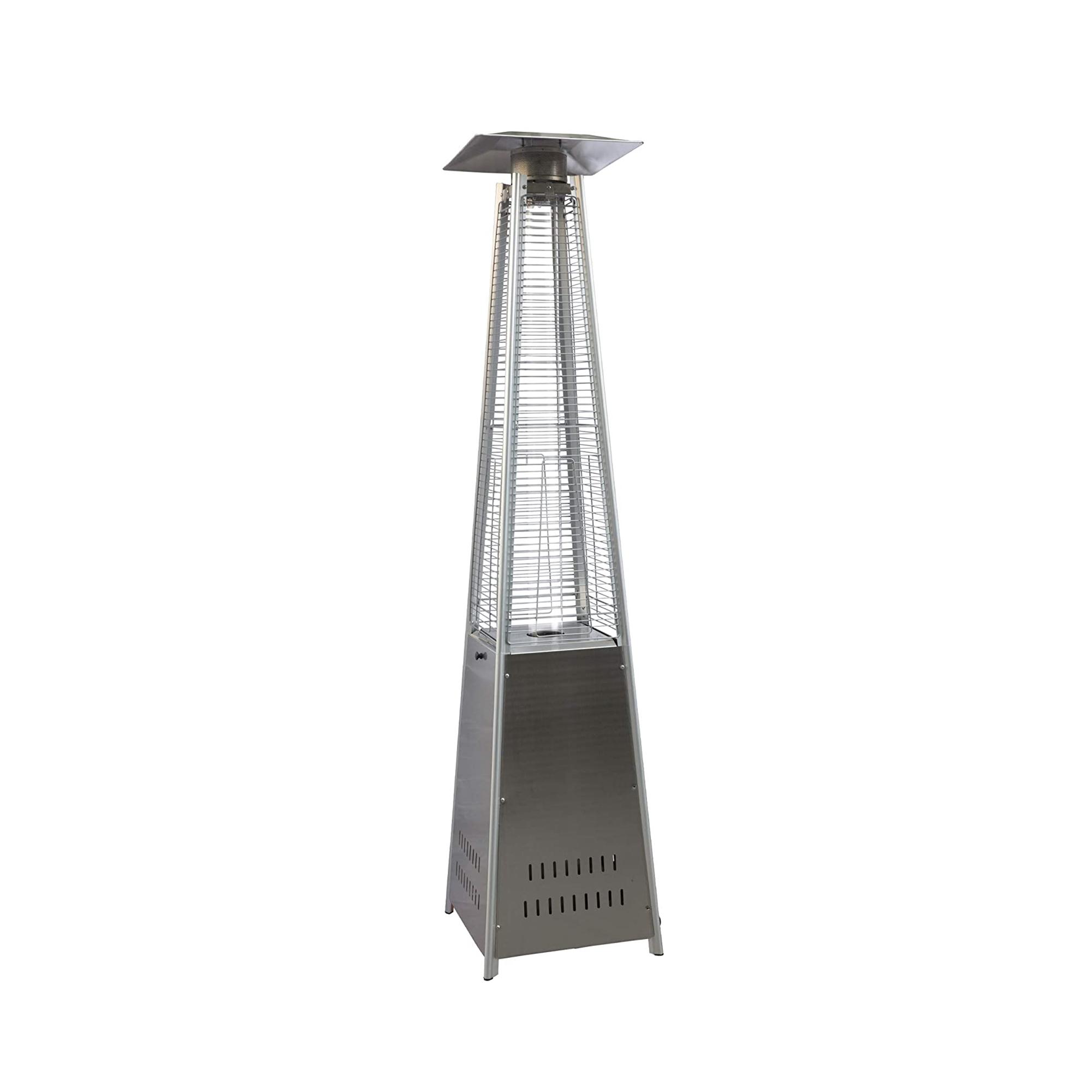 KARMAS PRODUCT Outdoor Patio Heater, Pyramid Standing Gas LP Propane Heater with Wheels 87 inches Tall 42000 BTU for Commercial Courtyard (Silver)