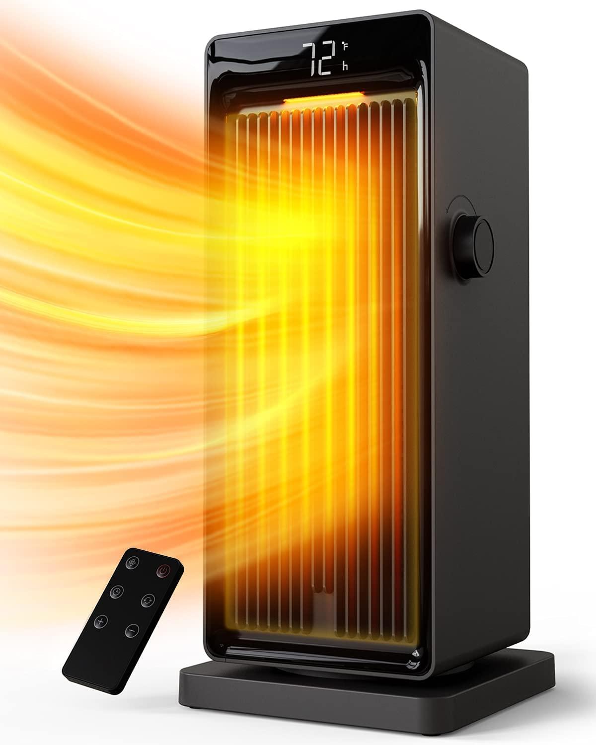 Space Heater, Tower Heater with Oscillation ECO thermostat, 1500W Portable Heater with Fan Only Mode & 24-Hours Timer, Overheat Tip-over Protection, Space heaters for Indoor Bedroom Office Use