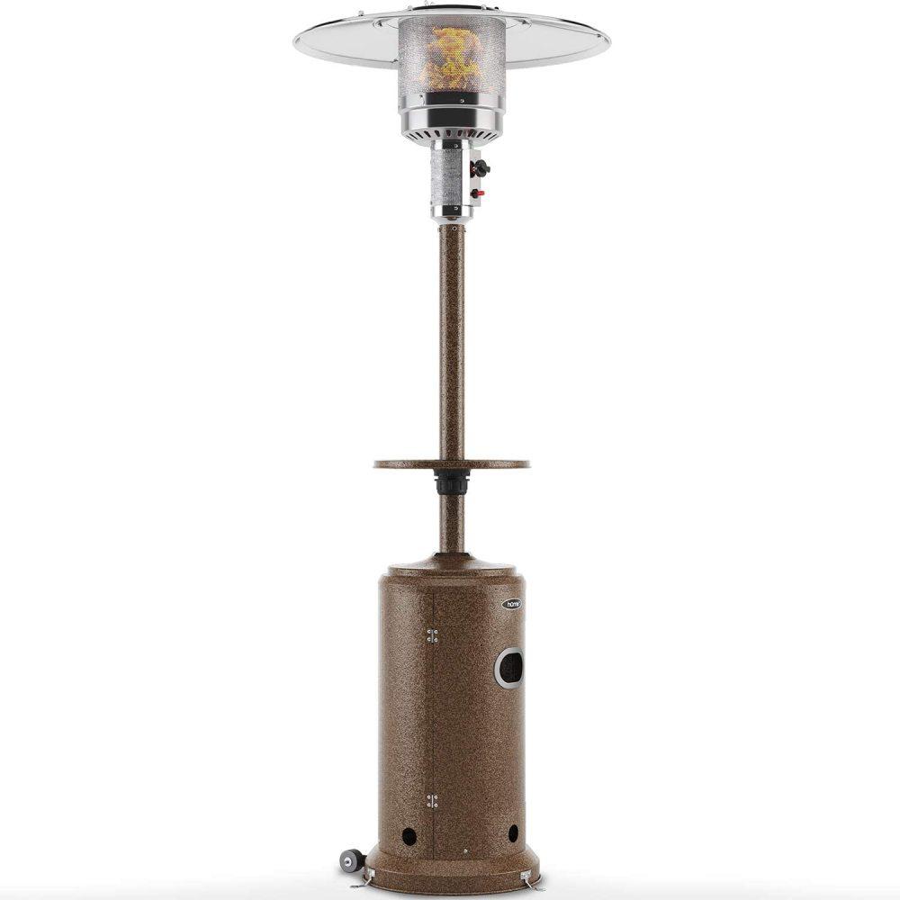 LAKeyen Gas Patio Heater - 87 Inches Tall Premium Standing Outdoor Heater with Drink Shelf Tabletop - Auto Shut Off Portable Power Heater with Simple Ignition System Wheels and Base Reservoir