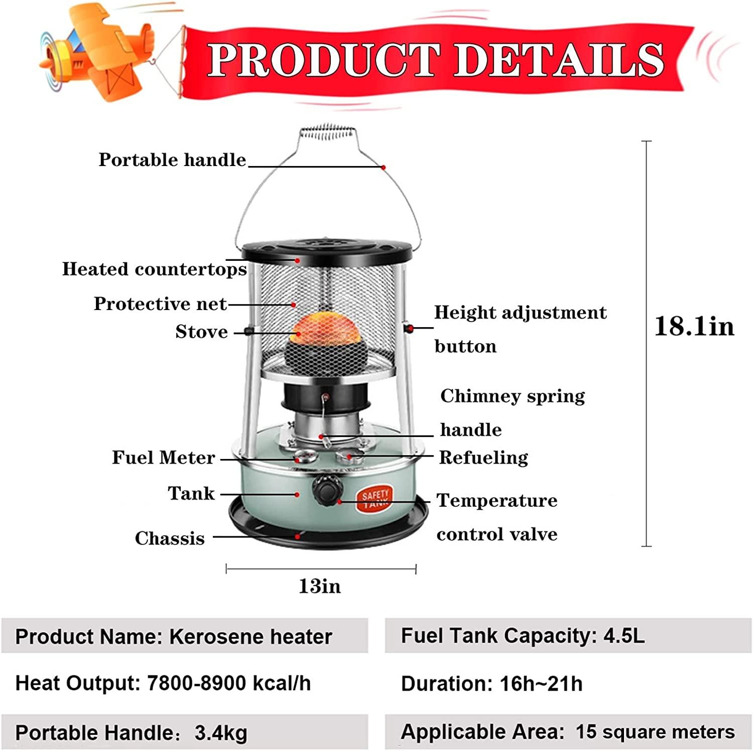 Kerosene Stove Heaters for Indoor Use, Portable Lightweight Kerosene Heater Stove with Fall Protection Automatic Extinguisher for Indoor Outdoor Patio, Deck, Home - Liftable Design - Image 3