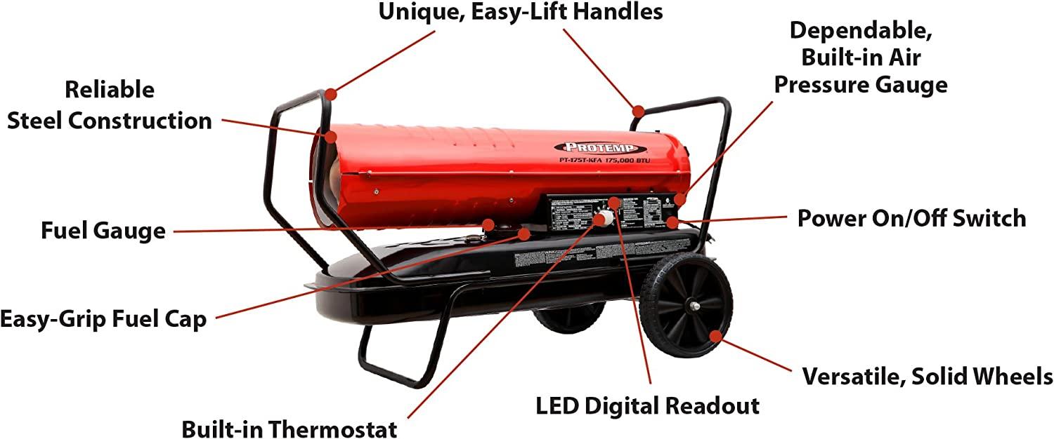 Pro-Temp PT-220T-SDR Silent Drive Kerosene/Diesel Forced Air Heater with Thermostat, 220,000 BTU - Image 6