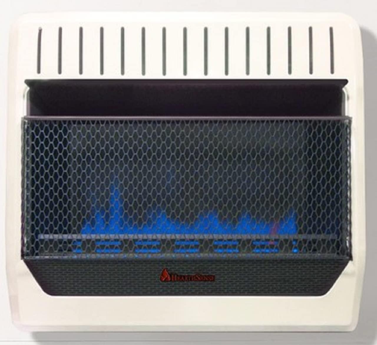 HearthSense Dual Fuel Ventless Blue Flame Heater With Base and Blower - 30,000 BTU, Temperature Control - Model BF30T-BB-R (Renewed) , Black