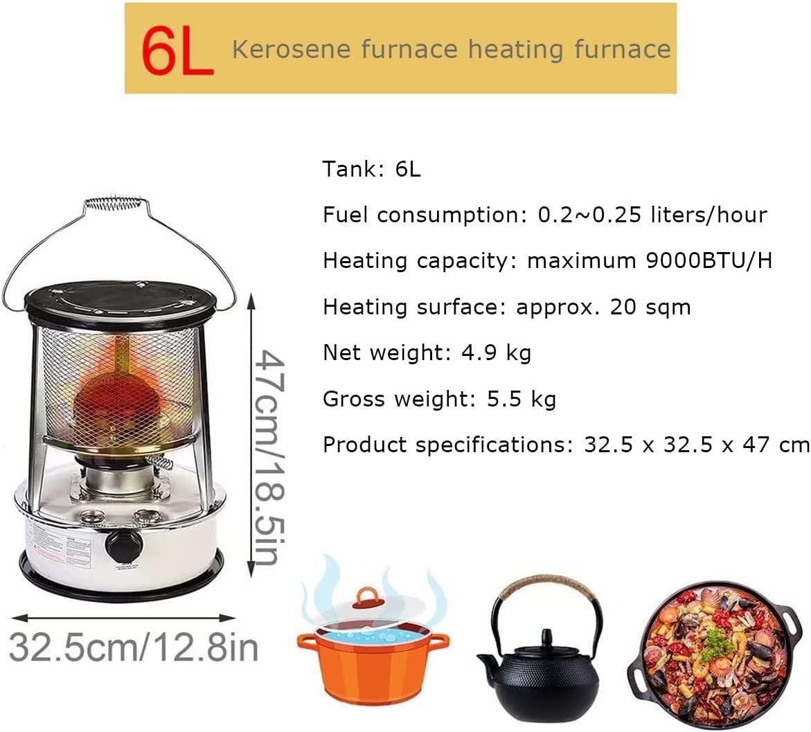 Mobile Camping Stove, Non Electric Kerosene Heaters, Efficient Kerosene Stove Burner, 2600W Heating Power, 6L, Adjustable Firepower, Emergency Stove, with 6 Wicks - Image 6