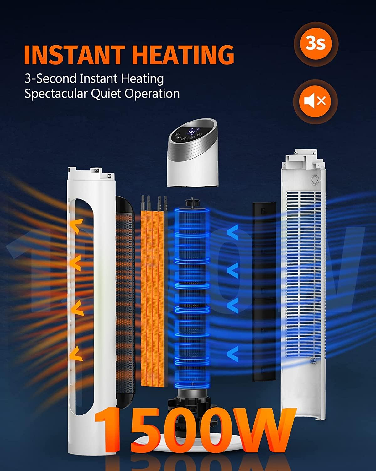 Electric Space Heater for Large Room, 34" Ceramic Tower Heater with Remote, 1500W Space Heater with Thermostat, 12H Timer, 70° Oscillating, Overheating Protection for Garage, Home Office Indoor Use - Image 4