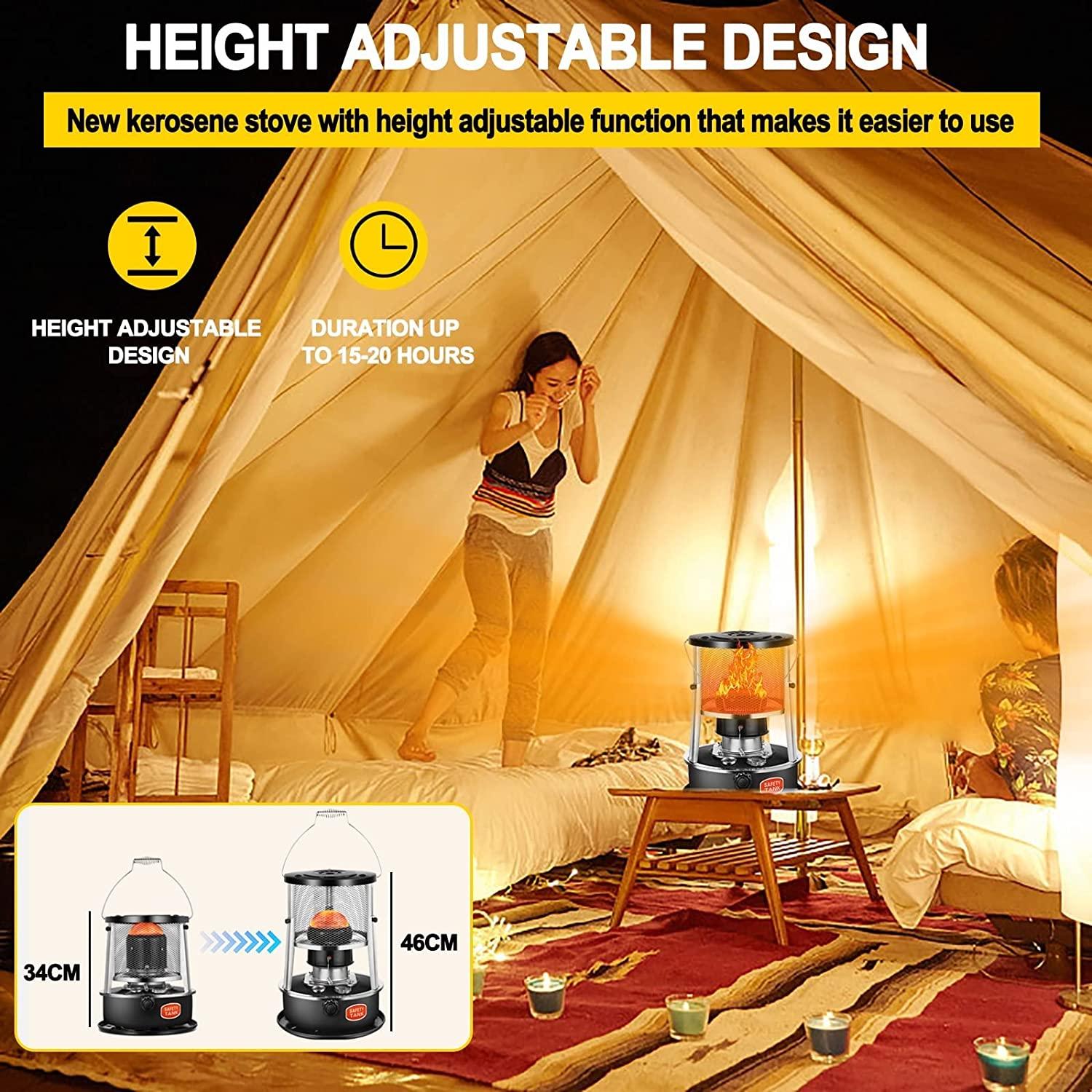 4.6L Portable Kerosene Heater, Efficient Kerosene Heater, Indoor Kerosene Stove with Fall Protection with 2 Wicks, Kerosene Heater with Automatic Extinguishing for Indoor Tent Heating, Camping - Image 3