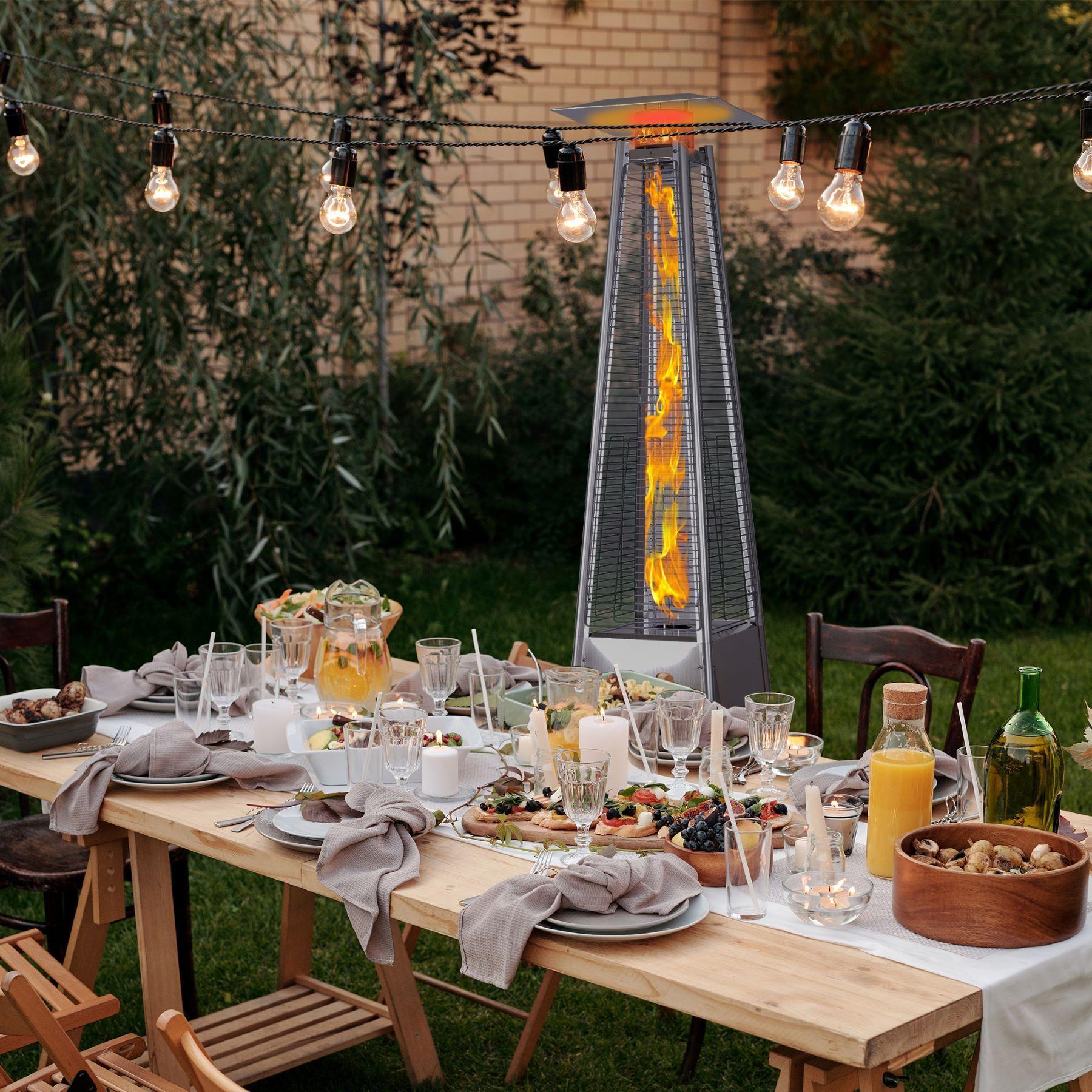 Outdoor Patio Propane Space Heater - 48,000 Btu Pyramid Propane Heater, Outdoor Heater,Portable Heater,Patio Heater Propane,W/ Wheels,Protective Cover(Silver)