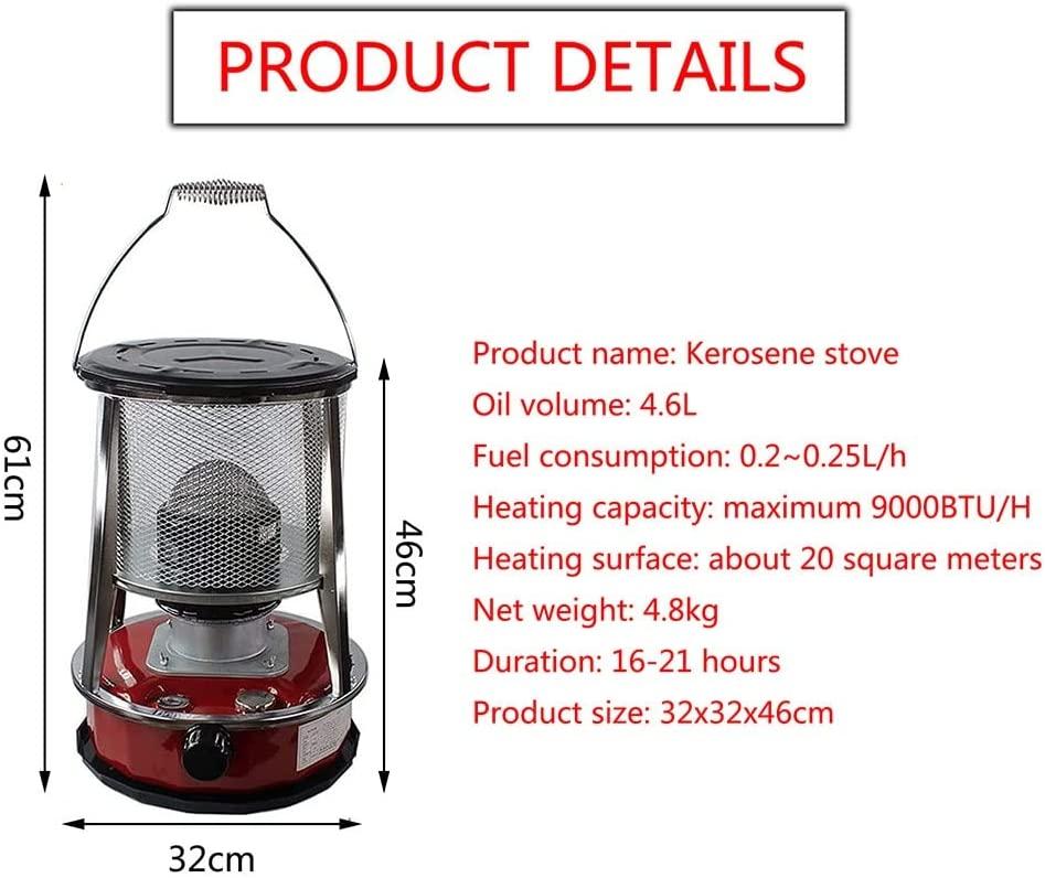 Kerosene Heater Burner, 4.6L Kerosene Stove Mobile Oil Heaters, with Fall Protection Radiant Heater, for Ice Fishing Hiking Hunting Survival Emergency Terrace - Image 4