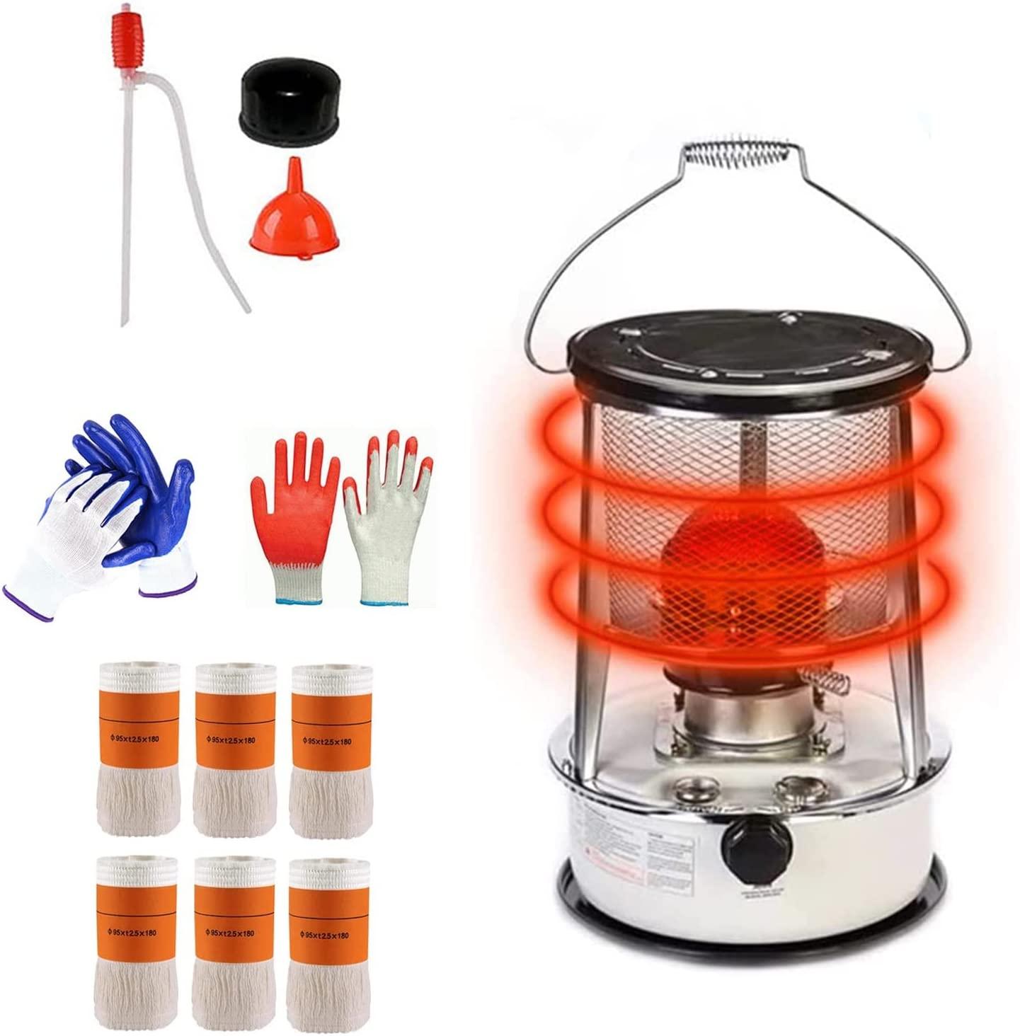 Portable Kerosene Space Heater with 6 Wicks Indoor Outdoor Kerosene Stove Adjustable Flame Emergency Heaters Mobile Burner for Heating Cooking Food 4.6L 6L (Color : White (6L 6 Wicks))