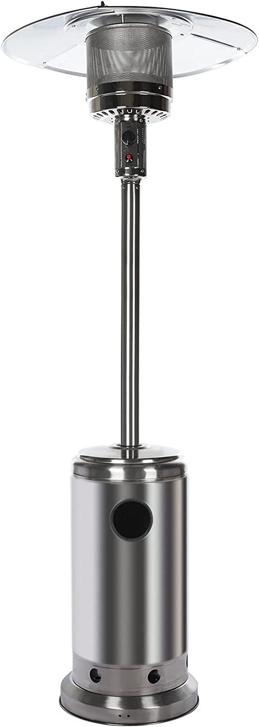 46,000 BTU Gas Outdoor Patio Heater with Piezo Ignition System, Wheels for Smooth Mobility, L-P Propane Heat Certified Patio Cover (Silver, 87 * 46 * 46CM)