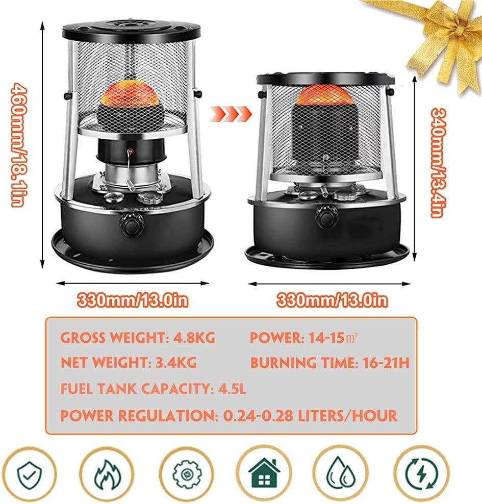 Mobile Heater Kerosene Stove, Outdoor Camping Kerosene Heater Petroleum Heater, Efficient No Electricity Space Heater with 6 Wick and Gloves 4.5L (Color : Black 4.5L) - Image 6