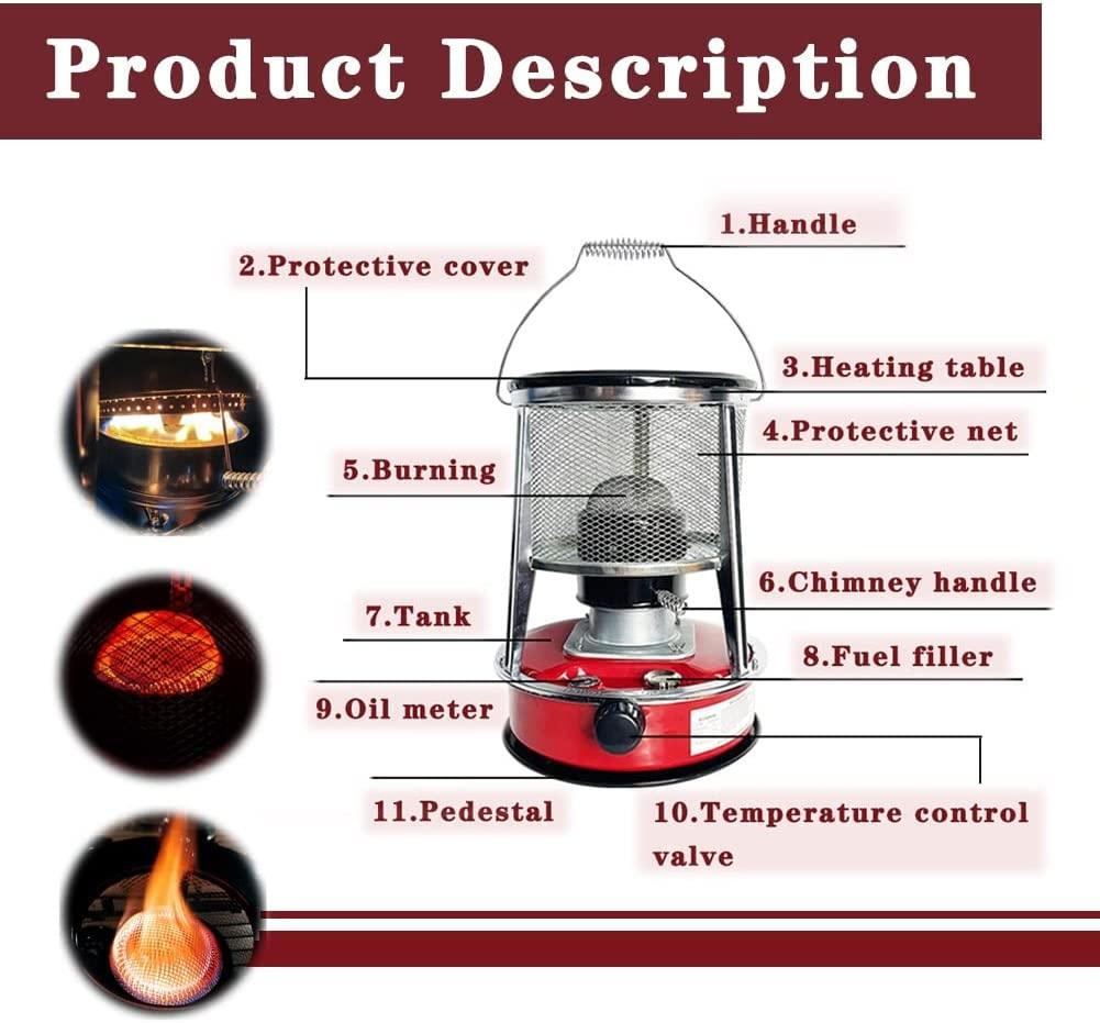 Red Kerosene Stove Non Electric Kerosene Heaters for Indoor Heater Stainless Steel Space Heater with Stove Bag Portable Camping Burner Handy and Fast Tent Heater (Color : Red-4.6L) - Image 8