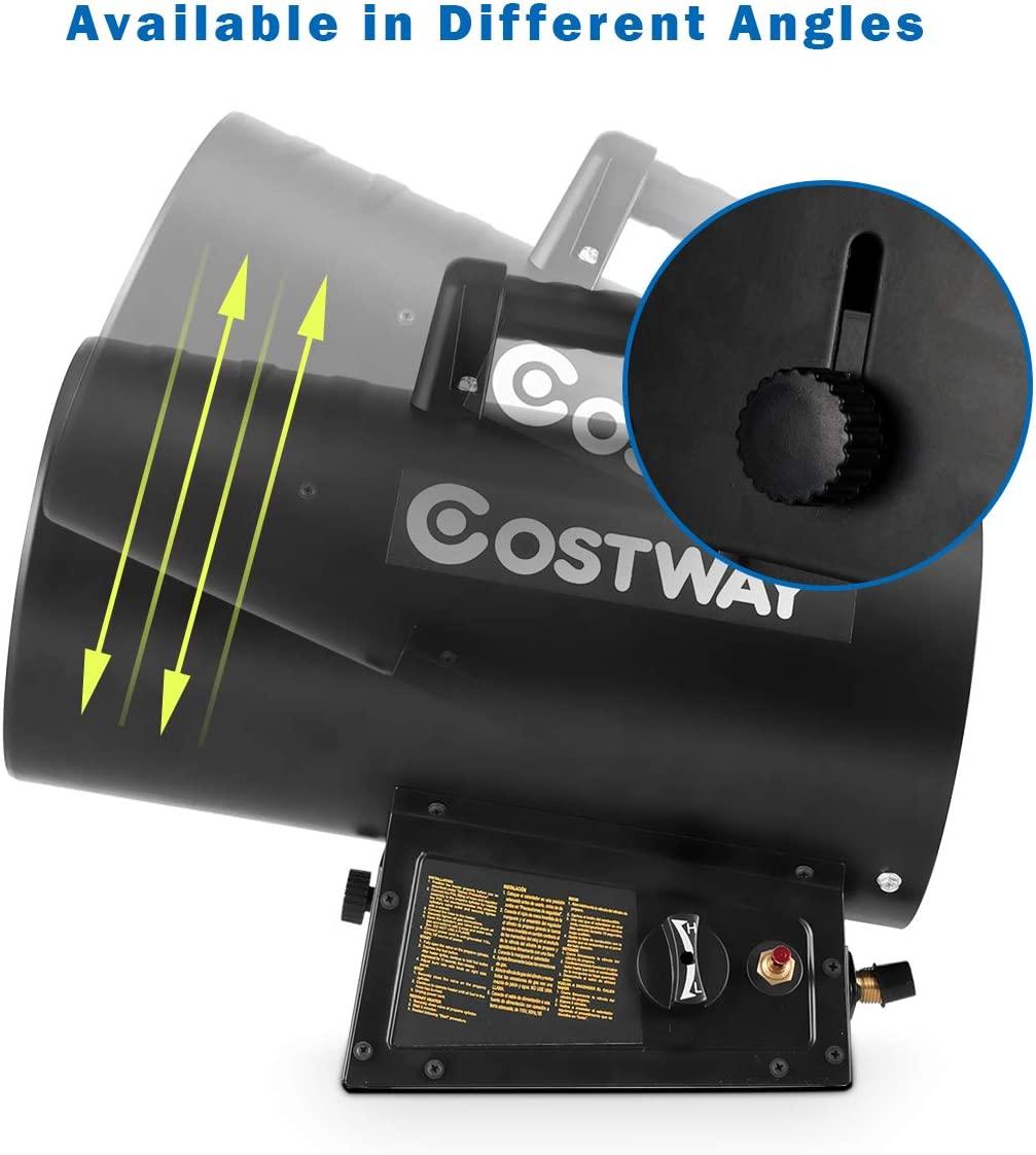 COSTWAY Propane Heater, 60000 BTU Propane Forced Air Heater, Heat Output, Overheat & Cut-off Protection, Portable Gas Space Heater Suitable for Ventilated Warehouse Construction Site Workshop, Black - Image 3