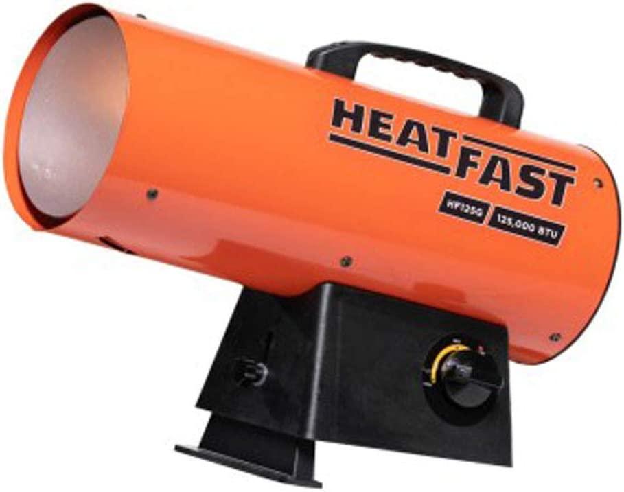 HeatFast HF160G Portable Home, Jobsite, Construction Site Forced Air Liquid Propane Salamander Torpedo Space Heater with Variable Temperature Control, 155,000 BTU, orange